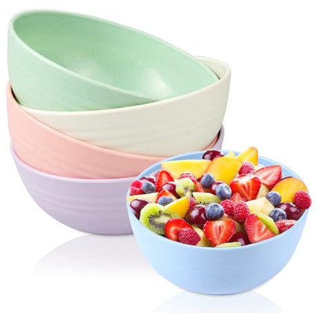 Mocrop Lot de 5 bols en plastique 750 ml - 15 cm - Léger - En plastique incassable - Pour céréales, salade, micro-ondes et lave-vaisselle
