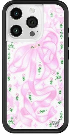 Wildflower Schutzhüllen – Bänder und Rosetten, kompatibel mit Apple iPhone 16 Pro, rosa Schleife, glitzernd, beliebt, ästhetisch, niedlich, trendig, schützender schwarzer Stoßfänger, 1,2 m