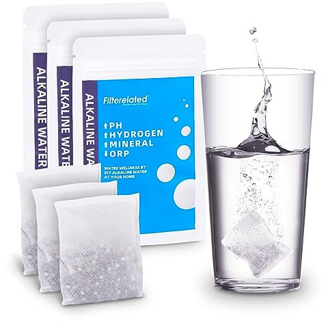 Alkaline Water Filter Pouch Alkaline Hydrogen Rich Water Filtration System for Bottle,Pitcher,Jug,Container-High pH 9+Water Portable filter Bag for water bottle Long-Life (3 * 30g)