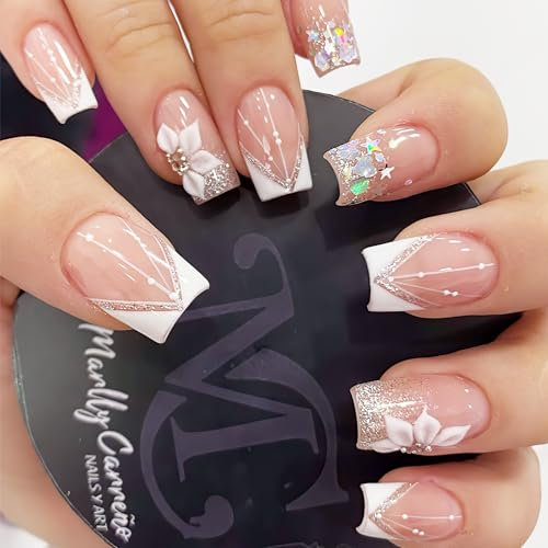 Cosmeria 24 Stück Kurze Eckige Press on Nails, Rosa Künstliche Nägel, Inklusive Jelly Kleber, Nagelfeile und Holzstab für Frauen und Mädchen DIY Maniküre