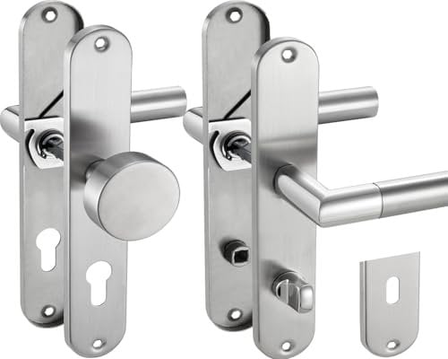 Stahlia Drückergarnitur Langschild Renovierungsgarnitur Edelstahl glanz poliert CATHY OVAL |PZ - Profizylinder mit Knauf |Türbeschlag Zimmer-, Eingangstüren |Türstärke 20–47mm|Befestigungsmaterial
