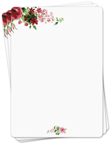 younikat Briefpapier Set Rose Motiv I 50 Blatt 90 g/qm DIN A4 I abgerundete Ecken stilvolles Schreibpapier Geburtstag Urkunde Speisekarte Gutschein I dv1518