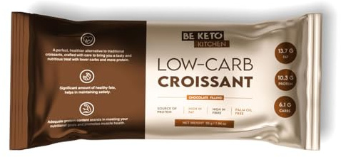 Be Keto Low Carb Croissant with Chocolate Filling 50g - High Protein, High Fibre - Keto Friendly, No Added Sugar - Ready to Eat