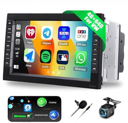 4G+64G CAMECHO Android 13 Autoradio 2Din für VW T5 Golf 4 Bora Polo MK5 Passat B5 Jetta Peugeot 307, 7 Zoll IPS Touch Bildschirm Radio mit GPS Navi WiFi Bluetooth FM/RDS 32EQ SWC+Rückfahrkamera&MIC