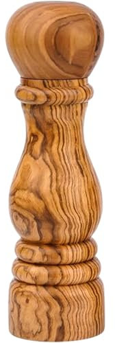 Olive Wood Salt or Pepper Mill, Handcrafted Salt Grinder, Refillable Pepper Mill with Adjustable Coarse Settings, Durable Salt or Pepper Grinder, Wood Spice Mill for Your Kitchen (14 cm)