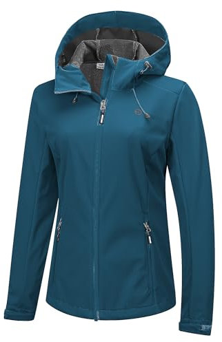 Outdoor Ventures Veste softshell imperméable pour femme - Coupe-vent - Avec capuche - Veste de sport légère - Veste fonctionnelle pour le cyclisme, la randonnée, bleu céramique, 46