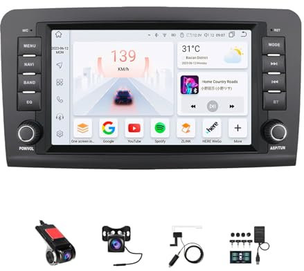 BOJONTN 8 Zoll Android 14 Touchscreen Bildschirm Autoradio 2 Din für Mercedes-Benz ML-Class W164 2005-2012 mit Kabellosem Carplay Bluetooth GPS Navi Lenkradsteuerung Rückfahrkamera(F4 (8+128G))