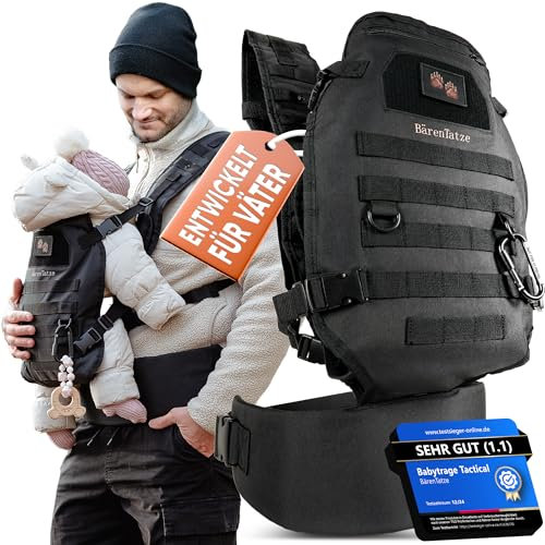 BärenTatze Babytrage Neugeborene ab Geburt,- für Männer, Baby Carrier for Newborns, Ergonomische Kindertrage [Entlastender breiter Hüft-/Schultergurt] geeignet für 3,5-15 kg