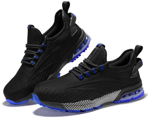 SPIEZ Chaussures de Sécurité Hommes Femmes, Coussin d'air Embout Composite Toe Chaussures de Travail, Légère Antidérapantes Respire Basket de Securite Noir Bleu/Noir Vert EU36-46
