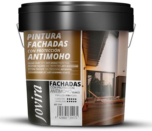 JOVIRA PINTURAS PINTURA FACHADAS ANTIMOHO - 11 KG - Repelente al agua, impermeable y anti fisuras. (11 Kg, Blanco) A-10C