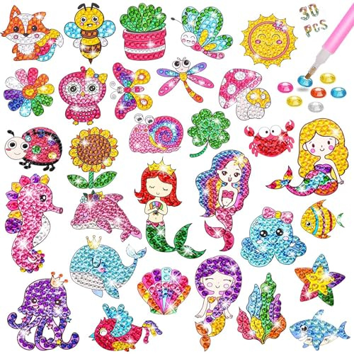 Viicoor Diamond Painting Set für Kinder und Erwachsene, 5D Diamant Malerei Kit, DIY Bastelset mit Aufklebern (Sommer-30P)