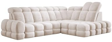 DomoHome Ecksofa Tollo Creme Salvador-Stoff Rechte Seite 302x217x105 cm, L-Form Sofa mit Schlaffunktion, Bettkasten 120x85x17 cm, Elektrisch Verstellbar
