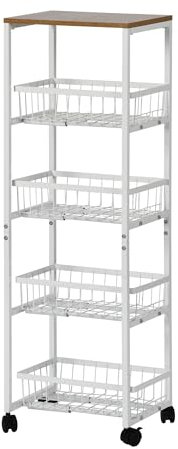 EGGREE Carrellino con Ruote Portatutto Carrello da Cucina a 5 Livelli, Carrello Bagno Salvaspazio,Scaffale per Nicchie Strette, Conservazione di Frutta e Verdura, Bianco