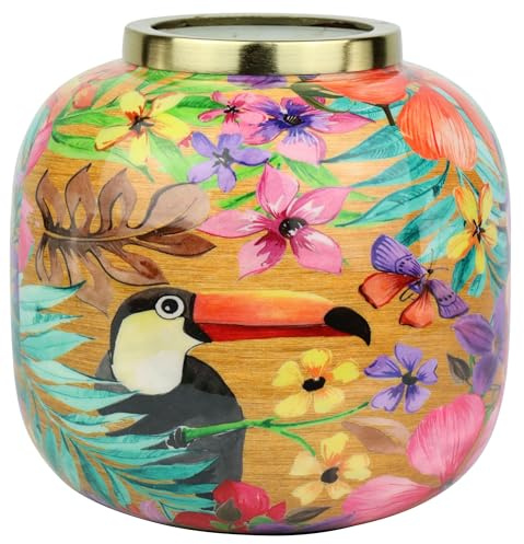 FURNARO Vase „Paradise Bird“ – aus Eisen – Bunte Dekovase mit Paradiesvogel-Motiv – Ø16,5x15,5 cm