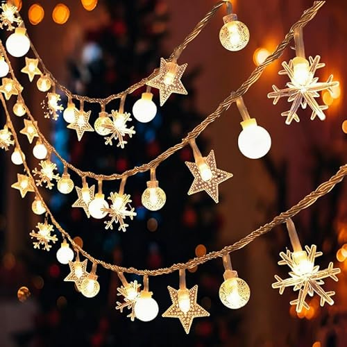 shsyue Christmas Decorations Lights Indoor 10M,80LEDs Lights Window Curtain Xmas Tree Party Decor Fairy Light Crystal Ball/Star/Snowflake/Small Ball,String Light for Festival Garden Tent-Warmwhite