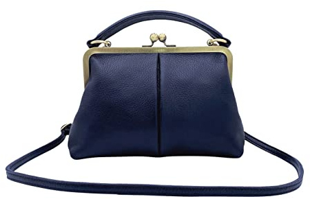 Taschenkinder Damen Umhängetasche und Henkeltasche aus Echtleder – Vintage-Design, personalisierbar, viele Farben – Modell „Kleine Olive“ (Dunkelblau)