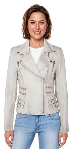 Ladies Leather Biker Real Lamb Nappa Vintage Gothic Buckle Jacket