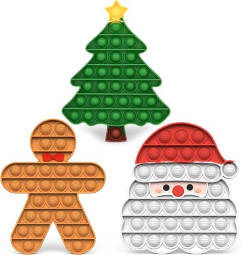 Weihnachten 2025 Silikon Blasen Druck Spielzeug Set – Festliche Stressabbau Push-Blasen Spielzeuge mit Weihnachtsmann, Lebkuchenmann und Baum, Geschenke für Jungen, Mädchen, Erwachsene, 3+