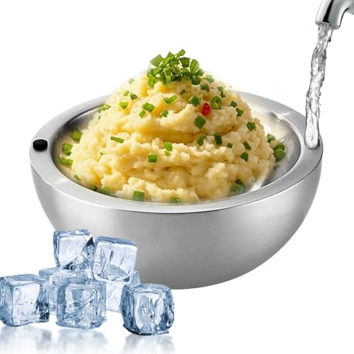 Ahuuen Bol Rafraîchisseur - Plat de Service Froid en Acier Inoxydable - Bol Isotherme Pour Sauces Guacamole Salade Fruits Condiments Buffet Événements