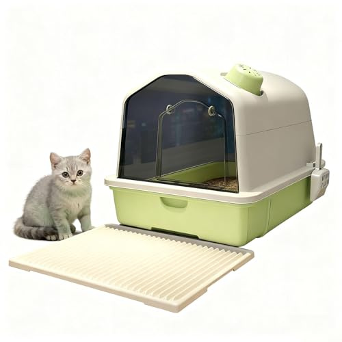 Bac à litière avec Filtre Anti-Odeur, Fermé Maison de Toilette Chat avec Pelle à litière pour Chat, Facile à Nettoyer et Installer, résistant aux éclaboussures (Gris, 52 x 41 x 40 cm)