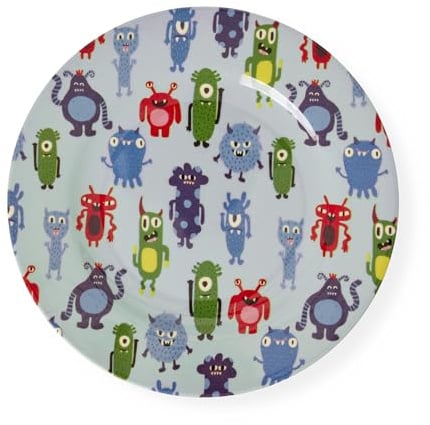 Rice Melamin Kinderteller, hellblau, Monsters Print | spülmaschinenfest, BPA-frei
