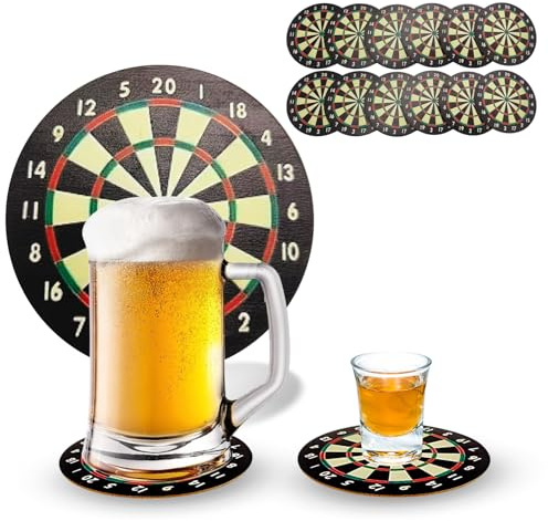 ZHAOCAI Dart ZUBEHÖR UNTERSETZER 12 STÜCK, DARTSCHEIBE GETRÄNKE, Dart Geschenke FÜR MÄNNER,UNTERSETZER GLÄSER, Durchmesser 10CM, HOLZIGER