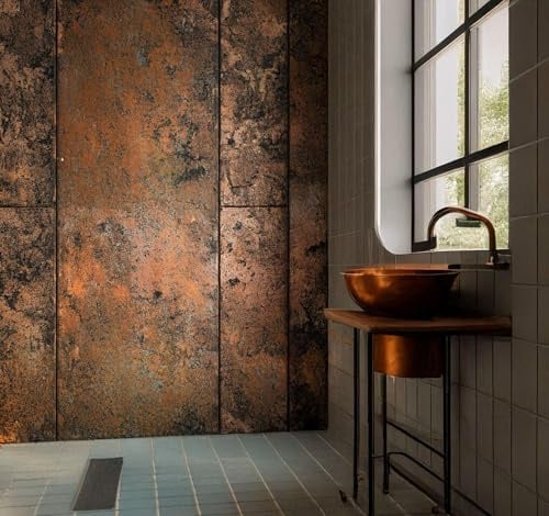 CopperAndCraft handgefertigtes Wandpaneel aus echtem Kupfer handpatiniert dekoratives Innenpaneel für Bad und Spa 100 x 60 cm
