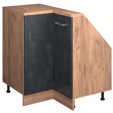 Vicco Eck-Küchenschrank für Dachschrägen R-Line, Schwarz Beton, 75.6 cm | Verbindet zwei Dachschrägen · Tiefe 46 cm · Höhenverstellbare Füße · 1 Tür · 1 Einlegeboden
