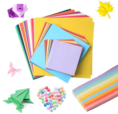 Faltpapier 840 Blatt Origami Papier Tri-Size 10cm/15cm/20cm 20 Farben | Bastelpapier Bunt Doppelseitig Quadratisches Farbiges Papier und Origami Sterne Papierstreifen für DIY Kunsthandwerk