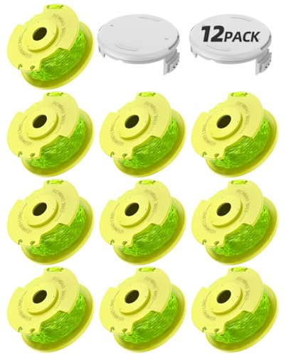 12 Pack Bobine Fil Coupe Bordure remplacements pour Ryobi One + AC14RL3A 18v 24v 40v Coupe Bordures, Bobine Ø 2mm, Longueur 3,3m (10 Fil Coupe Bordure, 2 Couvercle)