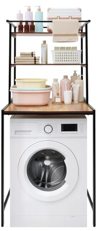 Fyssnn Étagère de machine à laver, armoire pour machine à laver et sèche-linge, étagère de toilettes, étagère de toilettes, étagère de rangement pour salle de bain, étagère avec 3 étagères, noir et