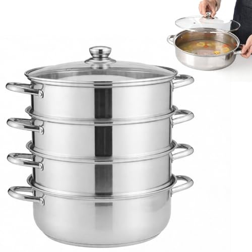 Vaporera para cocinar, acero inoxidable (28 cm de diámetro, 4 niveles)