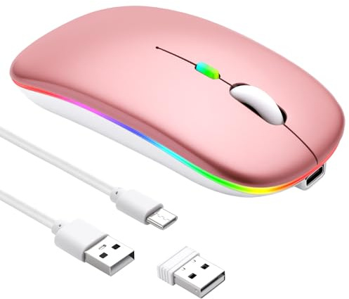 Veridius Wireless Bluetooth Mouse for Macbook Pro Air iPad Laptop Dual Mode | BT 5.2 USB A USB C 2.4GHz Rechargeable Quiet Click Optical DPI 800/1200/1600 for Chromebook Computer Desktop Tablet PC Pink