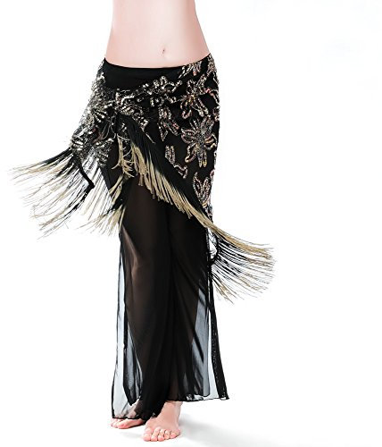 ROYAL SMEELA Bauchtanz Hüfttuch Damen Bauchtanz Kleidung Hüfttuch Bauchtanz Kostüm Wickeln Rock Doppel Farbe Quaste Stickerei Hüftenschals