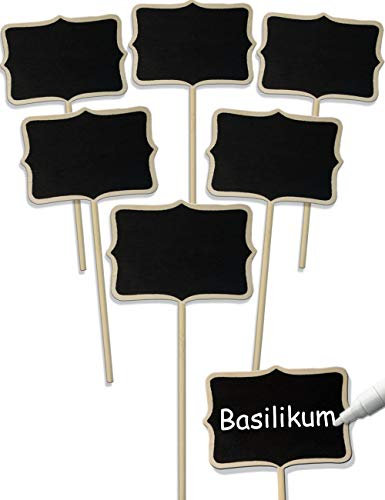 HOMETOOLS - 6x Klassische Holz-Schilder Pflanz-Schilder, Beet Balkon Kräuter-Garten Blumen-Kübel, Landhaus, beschreibbar, 22cm, Classic, 6er Set