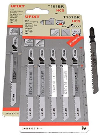 Jigsaw Blades T101BR For Down Cutting Laminates and Veneers | High Carbon Steel (HCS) 10 Pack | Compatible by Ufixt