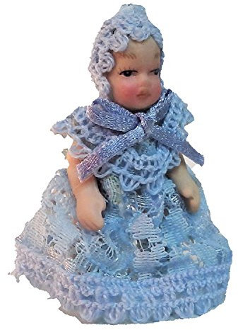 Melody Jane Puppenhaus Viktorianisch Baby in Blau Spitze Miniatur Porzellan-Menschen