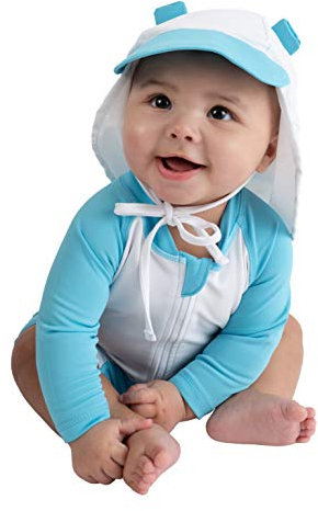 Cuddle Club Traje de baño un Cuarto de Bebé y un Niño Pequeño | Niños y Niñas Unisex Bebé Oso en Traje de Sol - Azul 0-3 Meses