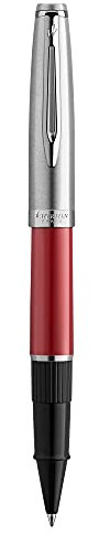 Waterman Emblème Rollerball, rot mit Chromzierteilen, feine Schreibspitze, schwarze Tinte, Geschenkbox