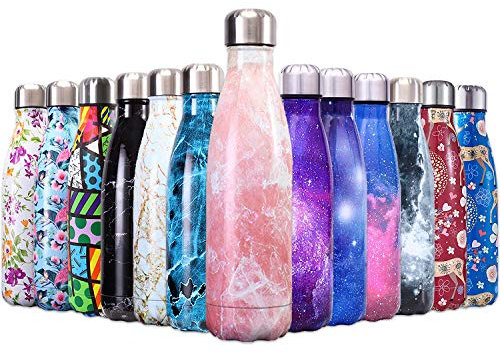 QXuan Borraccia termica in acciaio inox per scuola, ufficio, sport, attività all'aria aperta e viaggi, 500 ml (C7 rosa marmorizzata)
