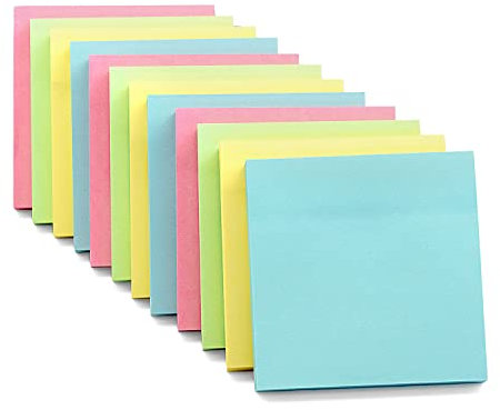 Evergreen Goods 12 Pads Pastel Colour Sticky Notes - Pads for Office Home & School - Removable Adhesive Memo Pad in Yellow, Pink, Blue, & Green Colours - 100 Sheets Per Pad - Size 76x76mm (3x3)