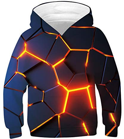 TUONROAD Jungen Mädchen Hoodie 3D Grafik Pulli Kapuzenpullover Sweatshirt Kinder Langarm Hoody Kapuzensweatshirt mit Taschen (M=8-10 Jahre)