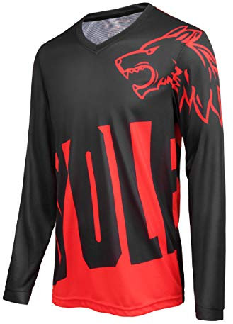 Herren Mountainbike MTB Top Langarm Atmungsaktiv Bequem Weich Feuchtigkeitstransport Radtrikot,Rot,M