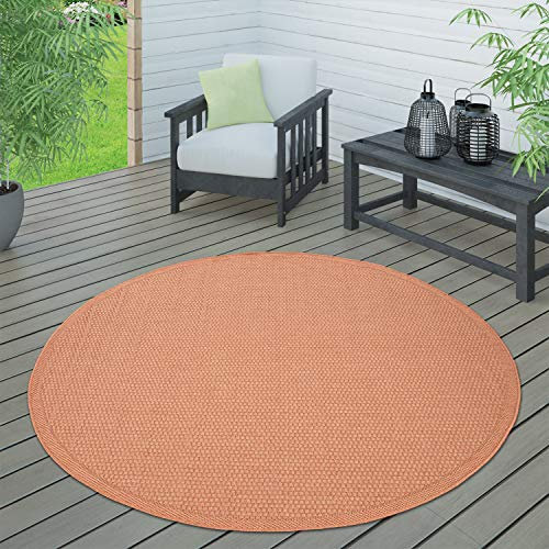 Paco Home In- & Outdoor Teppich wetterfest für Garten, Terrasse & Balkon flachgewebt in Moderner Sisaloptik einfarbig pflegeleicht & UV-beständig, Grösse:160 cm Rund, Farbe:rost