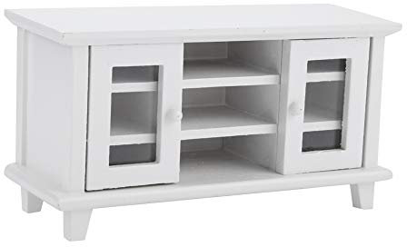 Dollhouse TV Cabinet,1:12 Simulation Miniature Furniture Wooden TV Storage Cabinet Model Toy for Fairy Gardens Dollhouse Living Room Scene Decoration Accessories(White)