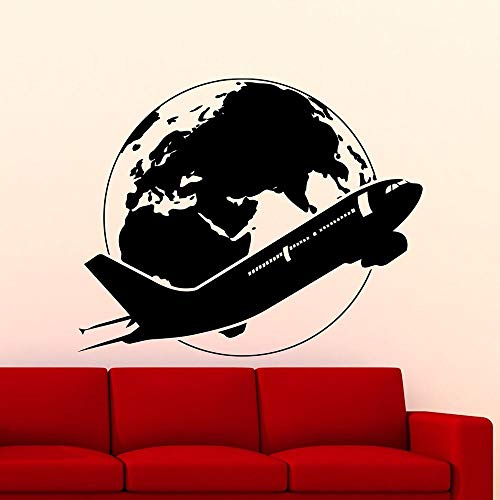 NSRJDSYT Adesivo da Parete per Aereo Terra Viaggi in Tutto Il Mondo Aereo Vinile Adesivo per vetri Camera da Letto Studio Agenzia di Viaggi Arredamento per Interni 74x91cm