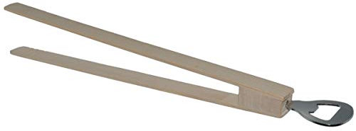 Grillzange aus Holz mit Flaschenöffner, Länge der Holzzange 36cm