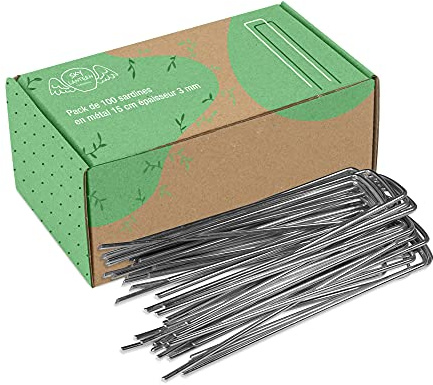 Lot de 100 agrafe toile paillage - Pack de 100 Agrafes Paillage en Acier Galvanisé pour Geotextile anti repousse - Sardines de Fixation Bache Géotextile , Piquet de Tente Camping , Grillage a poule