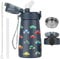 OLDLEY 350ml/12oz Bouteille d'eau en Acier Inoxydable pour Enfants avec Paille avec 2 Couvercles Différents Métal Isotherme Petite Fiole pour l'école Garçons Filles Boissons Chaudes Froides Sans BPA