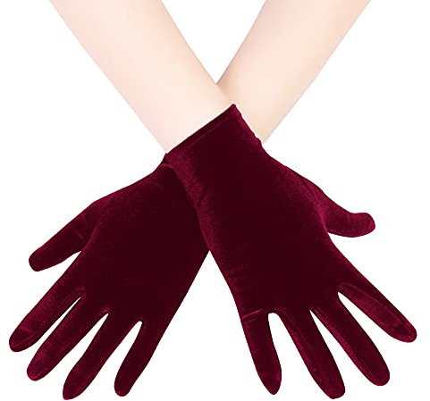 EORUBE Guanti Corti in Velluto Opera per Le Donne Anni '20 Flapper Elastico Lunghezza Del Polso Guanti Banchetto Tea Party Costume di Halloween Guanti (bordeaux scuro)